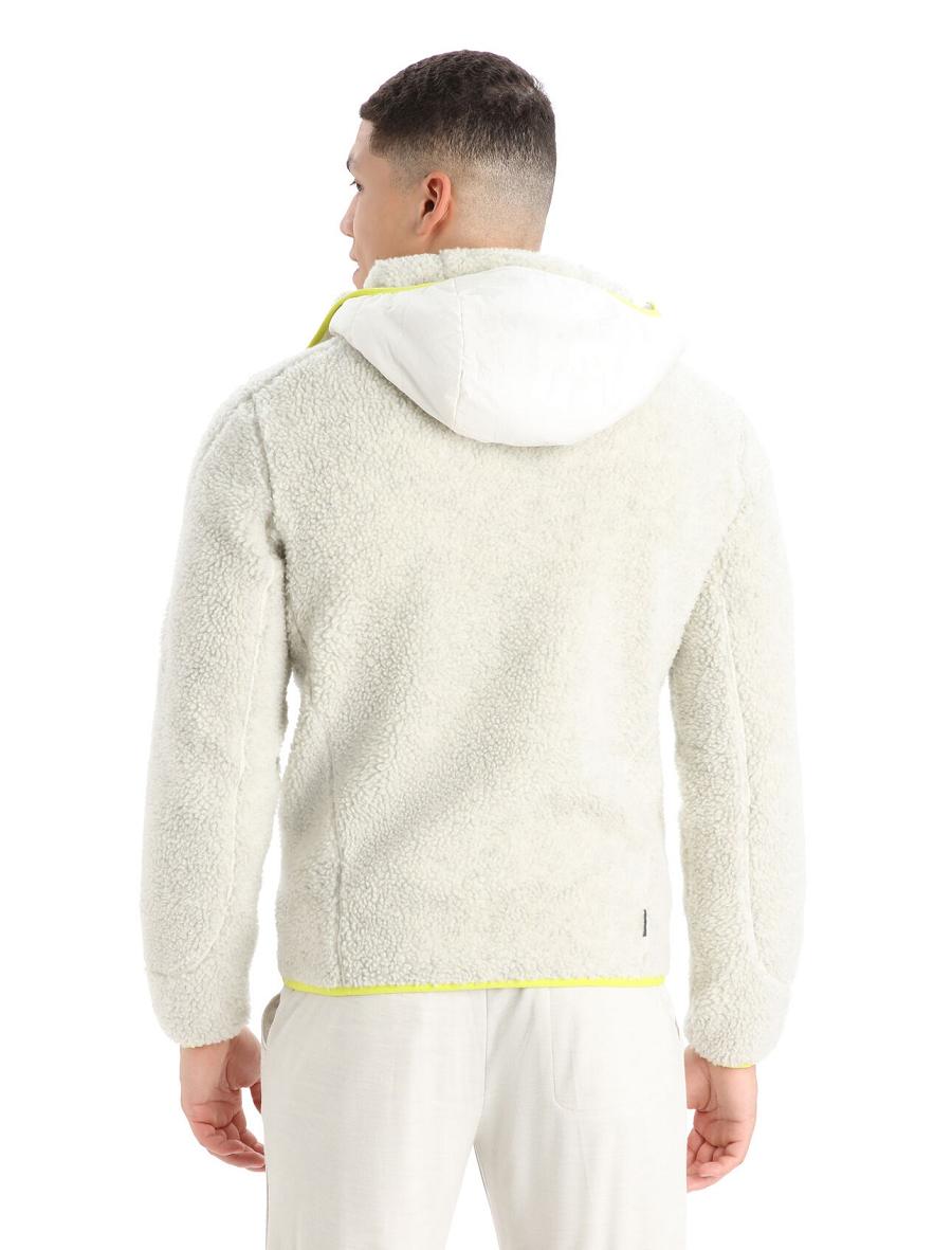 Ecru Heather / Snow Men's Icebreaker RealFleece™ Merino High Pile Long Sleeve Zip Hood Hoodie | USA 1245LISH